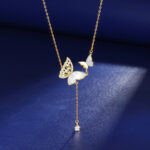 By Queen Κολιέ Butterfly Gold 925 με Φίλντισι και Zircon