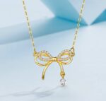 By Queen Γυναικείο Κολιέ Διπλός Φιόγκος S925 Gold Plated Με Ζιργκόν - Image 3