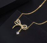 By Queen Γυναικείο Κολιέ Διπλός Φιόγκος S925 Gold Plated Με Ζιργκόν - Image 5