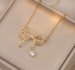 By Queen Γυναικείο Κολιέ Διπλός Φιόγκος S925 Gold Plated Με Ζιργκόν - Image 6