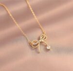By Queen Γυναικείο Κολιέ Διπλός Φιόγκος S925 Gold Plated Με Ζιργκόν - Image 8