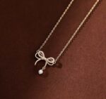 By Queen Γυναικείο Κολιέ Διπλός Φιόγκος S925 Gold Plated Με Ζιργκόν - Image 9
