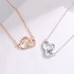 By Queen Γυναικείο Κολιέ Διπλή Καρδιά S925 Με Ζιργκόν Rose Gold - Image 2