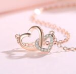 By Queen Γυναικείο Κολιέ Διπλή Καρδιά S925 Με Ζιργκόν Rose Gold - Image 8