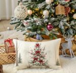 By Queen Limited Festive Edition Χριστουγεννιάτικη Μαξιλαροθήκη 50×30 εκ. Με Χιονισμένο Δέντρο και Κόκκινες Κορδέλες