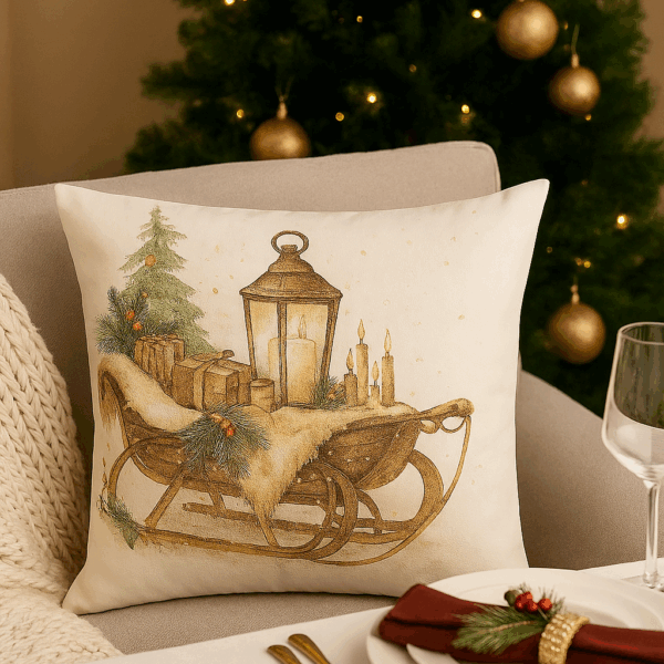 By Queen Limited Festive Edition Μαξιλαροθήκη Serene Christmas Glow Με Vintage Έλκηθρο 45x45εκ.