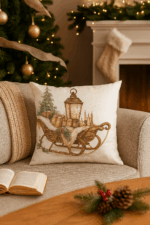 By Queen Limited Festive Edition Μαξιλαροθήκη Serene Christmas Glow Με Vintage Έλκηθρο 45x45εκ. - Image 5