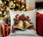 By Queen Limited Festive Edition Μαξιλαροθήκη Golden Bells Με Χιονισμένο Φόντο 45x45εκ.