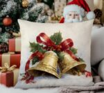 By Queen Limited Festive Edition Μαξιλαροθήκη Golden Bells Με Χιονισμένο Φόντο 45x45εκ. - Image 3