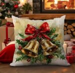 By Queen Limited Festive Edition Μαξιλαροθήκη Golden Bells Με Κόκκινη Κορδέλα