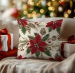 By Queen Limited Festive Edition Μαξιλαροθήκη Holiday Classic Με Φυλλώματα Και Κόκκινα Μούρα 45x45εκ.