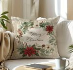 By Queen Limited Festive Edition Μαξιλαροθήκη Merry Wreath Με Αλεξανδρινά Και Κουκουνάρια 45x45εκ.