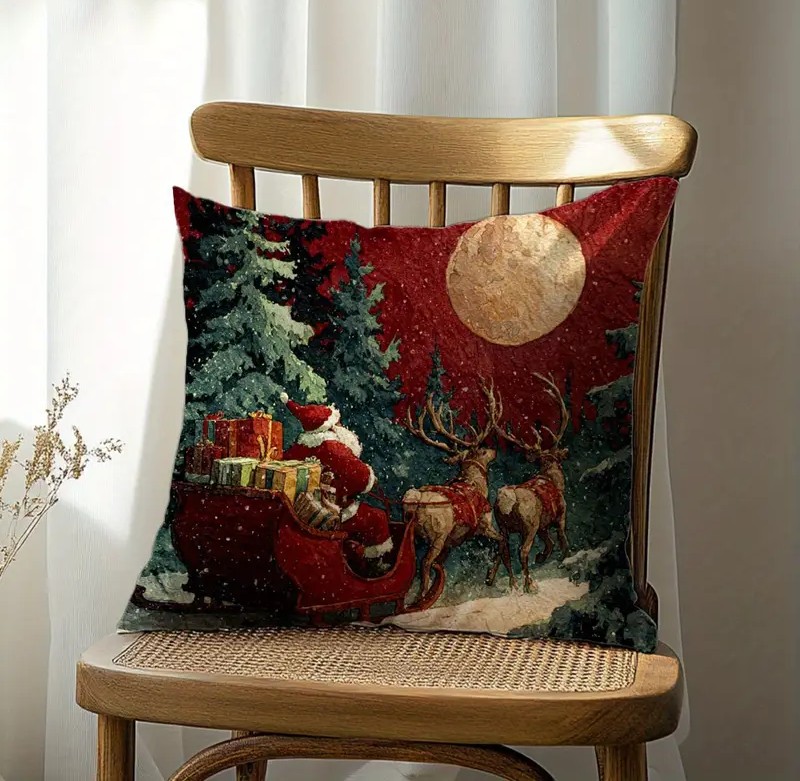limited festive edition pillowcase santa claus & sleigh1 By Queen Limited Festive Edition Μαξιλαροθήκη Με Άγιο Βασίλη & Έλκηθρο 45x45εκ. - Image 1