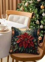 By Queen Limited Festive Edition Μαξιλαροθήκη Peach Skin Velvet Mε Σχέδιο Ποϊνσέτια 45x45εκ. - Image 4