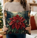 By Queen Limited Festive Edition Μαξιλαροθήκη Peach Skin Velvet Mε Σχέδιο Ποϊνσέτια 45x45εκ. - Image 5