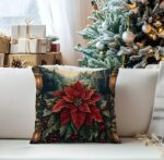 By Queen Limited Festive Edition Μαξιλαροθήκη Peach Skin Velvet Mε Σχέδιο Ποϊνσέτια 45x45εκ. - Image 6