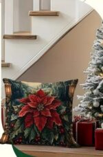 By Queen Limited Festive Edition Μαξιλαροθήκη Peach Skin Velvet Mε Σχέδιο Ποϊνσέτια 45x45εκ. - Image 7