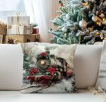 By Queen Limited Edition Μαξιλαροθήκη Χριστουγεννιάτικη Velvet Vintage Τρένο & Ποϊνσέτια 45x45εκ.