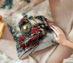 By Queen Limited Edition Μαξιλαροθήκη Χριστουγεννιάτικη Velvet Vintage Τρένο & Ποϊνσέτια 45x45εκ. - Image 3