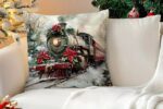 By Queen Limited Edition Μαξιλαροθήκη Χριστουγεννιάτικη Velvet Vintage Τρένο & Ποϊνσέτια 45x45εκ. - Image 4