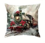 By Queen Limited Edition Μαξιλαροθήκη Χριστουγεννιάτικη Velvet Vintage Τρένο & Ποϊνσέτια 45x45εκ. - Image 6