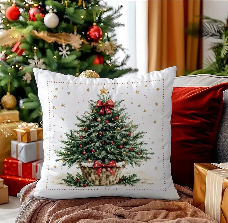 limited festive edition tree pillowcase with red balls and gold star1 By Queen Limited Festive Edition Μαξιλαροθήκη Tree Με Κόκκινες Μπάλες Και Χρυσό Αστέρι 45x45εκ. - Image 1