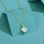 By Queen Luxury Jewelry Χρυσό Κολιέ 14Κ Με Emerald-Cut Μοϊσανίτη - Image 4