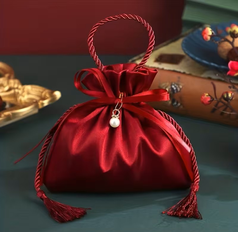 gift packaging luxury gift pouch red pearl satin1 By Queen Luxury Gift Pouch Red Pearl Σατέν Πουγκί - Image 1