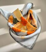 By Queen Σατέν Μαντήλι Με Εντυπωσιακά Λουλούδια Γαλάζιο - Image 14