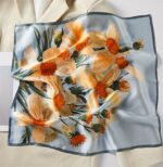 By Queen Σατέν Μαντήλι Με Εντυπωσιακά Λουλούδια Γαλάζιο - Image 15