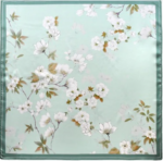 By Queen Σατέν Μαντήλι Πράσινο με Λουλουδάτο Σχέδιο & Σκούρο Περίγραμμα - Image 9