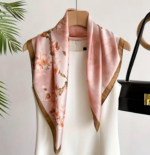 By Queen Premium Σατέν Μαντήλι Ροζ  Με Άνθη & Χρυσό Τελείωμα - Image 4