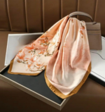 By Queen Premium Σατέν Μαντήλι Ροζ  Με Άνθη & Χρυσό Τελείωμα - Image 4