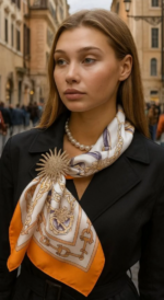 By Queen Σατέν Μαντήλι Equestrian Με Αλυσίδες & Πορτοκαλί Περίγραμμα - Image 2