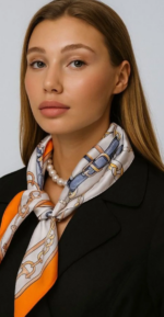 By Queen Σατέν Μαντήλι Equestrian Με Αλυσίδες & Πορτοκαλί Περίγραμμα - Image 4