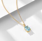 By Queen Πολυτελές Γυναικείο Ασημένιο Κολιέ Mε Γαλάζιο Τοπάζι