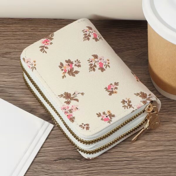 By Queen Elegant Γυναικείο Πορτοφόλι Floral Mini Wallet Με Διπλό Φερμουάρ
