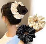By Queen Scrunchie Satin Πουά Με Μαύρη Βάση Και Εκρού (Τυχαίο Χρώμα Επιλογής) - Image 4