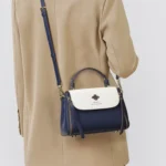 By Queen Δερμάτινη Γυναικεία Τσάντα Tote Χειρός Navy Blue - Image 14