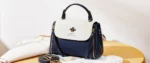 By Queen Δερμάτινη Γυναικεία Τσάντα Tote Χειρός Navy Blue - Image 5