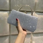 By Queen Βραδινό Ασημένιο Clutch Τσαντάκι με Micro Strass - Image 4
