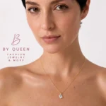 By Queen Luxury Jewelry Χρυσό Κολιέ 14Κ Με Emerald-Cut Μοϊσανίτη
