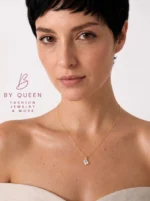 By Queen Luxury Jewelry Χρυσό Κολιέ 14Κ Με Emerald-Cut Μοϊσανίτη