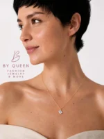 By Queen Luxury Jewelry Χρυσό Κολιέ 14Κ Με Emerald-Cut Μοϊσανίτη - Image 3