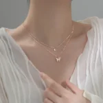 By Queen Διπλό Γυναικείο Κολιέ Butterfly Pink Gold με Zircon - Image 5