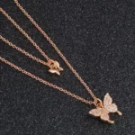 By Queen Διπλό Γυναικείο Κολιέ Butterfly Pink Gold με Zircon - Image 4