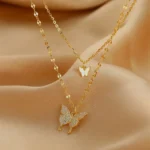 By Queen Διπλό Γυναικείο Κολιέ Butterfly Επιχρυσωμένο με Zircon - Image 2