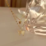 By Queen Διπλό Γυναικείο Κολιέ Butterfly Επιχρυσωμένο με Zircon - Image 7