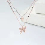 By Queen Διπλό Γυναικείο Κολιέ Butterfly Pink Gold με Zircon - Image 9
