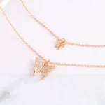 By Queen Διπλό Γυναικείο Κολιέ Butterfly Pink Gold με Zircon - Image 10